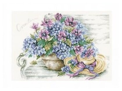 Набор для вышивания на хлопке LANARTE "Hydrangea on a bench", арт.PN 0167812 - фото №1