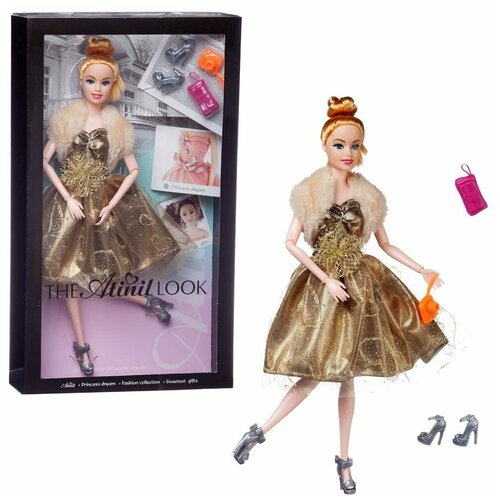 Кукла Junfa Atinil Модный показ (в золотом платье с меховой накидкой) в наборе с аксессуарами, 28см