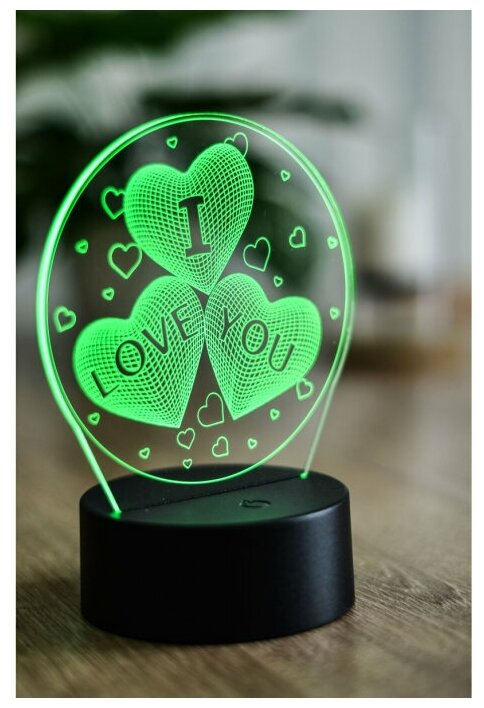 Светильник ночник «3D-I LOVE YOU» на пластиковой подставке, с включателем USB