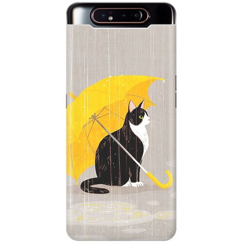 фото Ультратонкий силиконовый чехол-накладка для samsung galaxy a80 с принтом "кот с желтым зонтом" gosso