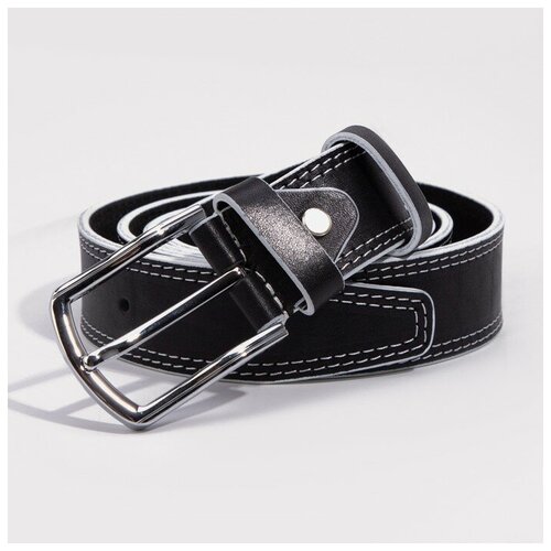 фото Ремень женский, ширина 3,5 см, со строчкой, винт, пряжка металл, цвет чёрный black tortoise