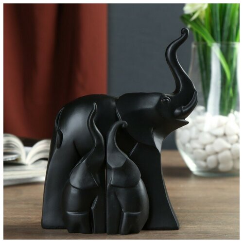 фото Сувенир полистоун "чёрный африканский слон со слонятами" (набор 3 шт) 16х12х6,5 см китай