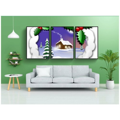 фото Набор модулных постеров для интерьера "рождество, пейзаж, зима" 60x90 см. в тубусе, без рамки lotsprints