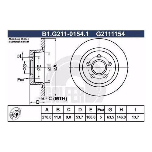 Диск торм. зад.[278x11] 5 отв., galfer, b1-g211-0154-1