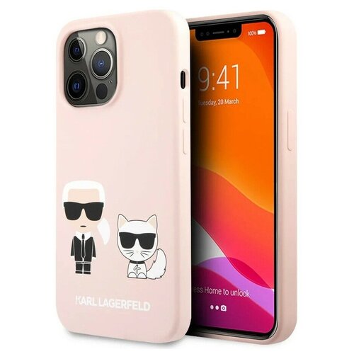 фото Чехол cg mobile karl lagerfeld liquid silicone karl & choupette hard для iphone 13 pro max, цвет розовый (klhcp13xsskci)