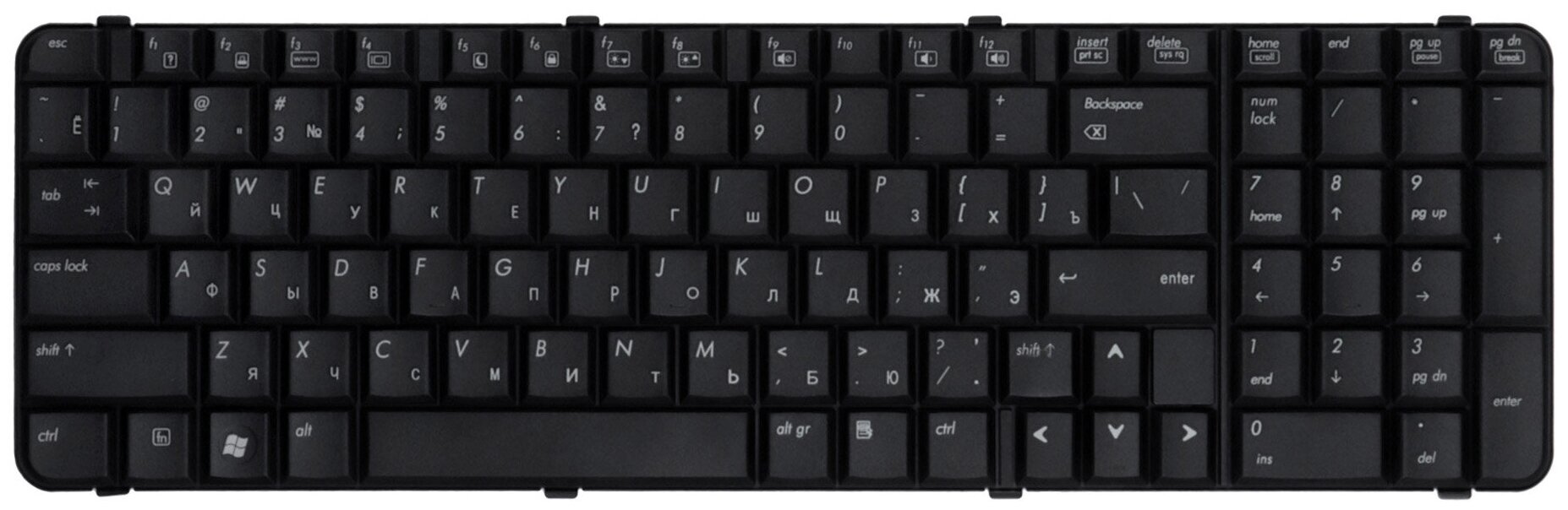 Клавиатура для ноутбука HP Compaq 6830 6830s Series. Плоский Enter. Черная без рамки. PN: 490327-251