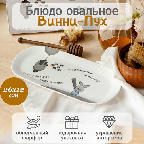 Блюдо овальное Quinsberry Винни Пух 25х11,5 см фарфоровое белое, в подарочной упаковке