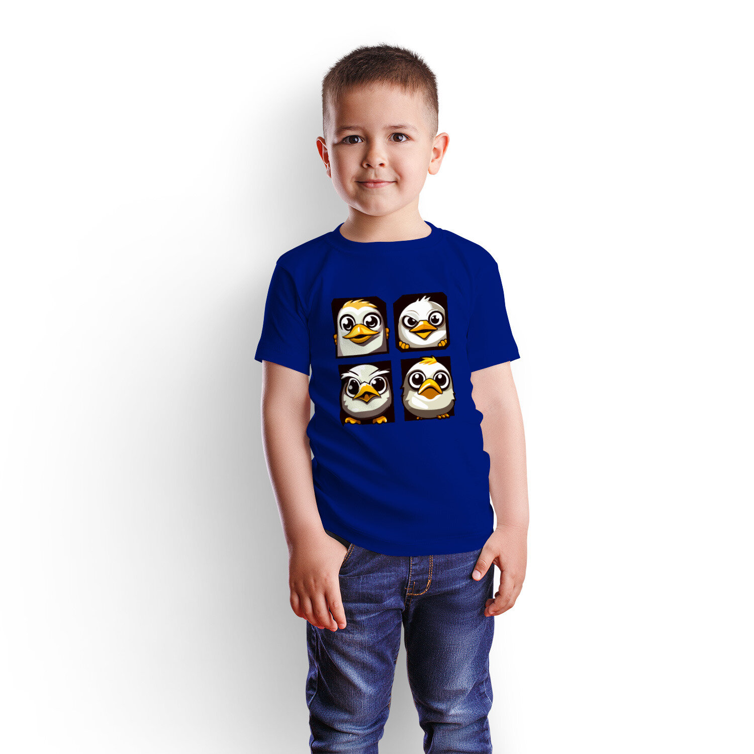 Детская футболка «Четыре смешные утки. Прикол» (128, синий) - фотография № 2