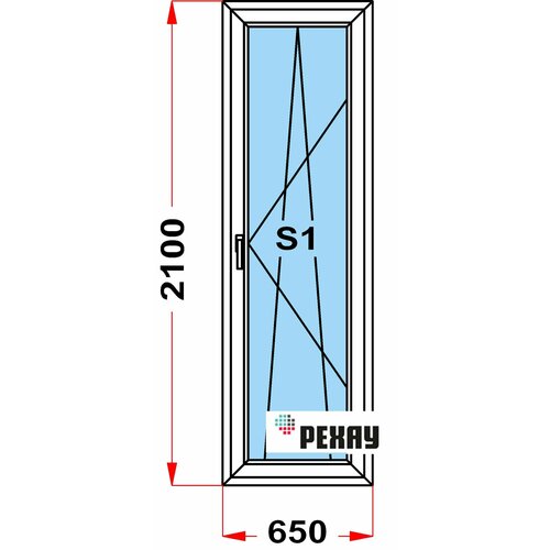 Балконная дверь из профиля рехау BLITZ (2100 x 650) 57, с поворотно-откидной створкой, 3 стекла