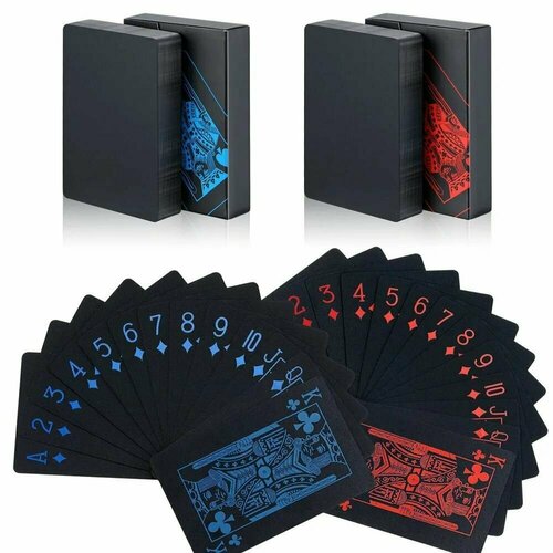 Карты игральные пластиковые 2 колоды черные 54 шт. Для игры в покер преферанс, пасьянс. Настольные игры для взрослых. Игральные карты для компании.