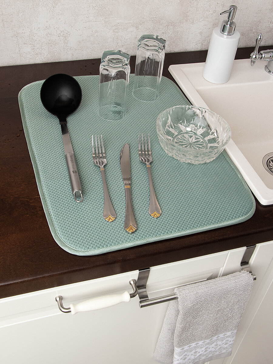 фото Коврик для сушки посуды DeNASTIA, 38x51 см, темно-серый T000241