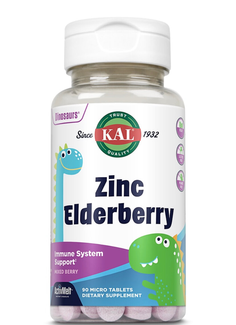 KAL Zinc Elderberry 90 жевательных таблеток, Цинк детский