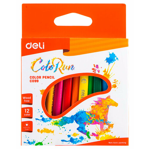 Карандаши цветные Deli EC09900 ColoRun трехгранный пластик 12 цветов коробка/европодвес 12 штук набор из 24 штук карандаши цветные deli ec128 12 colorun шестигран дерево 12цв коробка европод 12шт