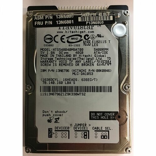 Жесткий диск Hitachi 13N6800 40Gb 5400 IDE 25 HDD 1278500₽