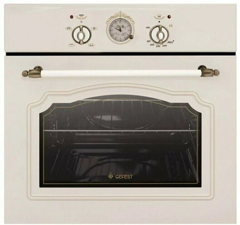 Газовый духовой шкаф GEFEST ДГЭ 601-01 К64, кремовый с рисунком "ретро", газ-контроль, электророзжиг, с электрическим грилем, механическое управление