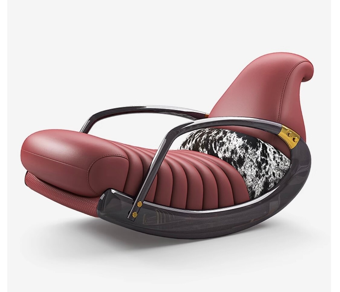 Кресло Роскошное дизайнерское кожанное кресло-качалка Lauro, бордовое (натуральная кожа NAPPA премиум класса), д/ш/в: 140/72/75, итальянский дизайн