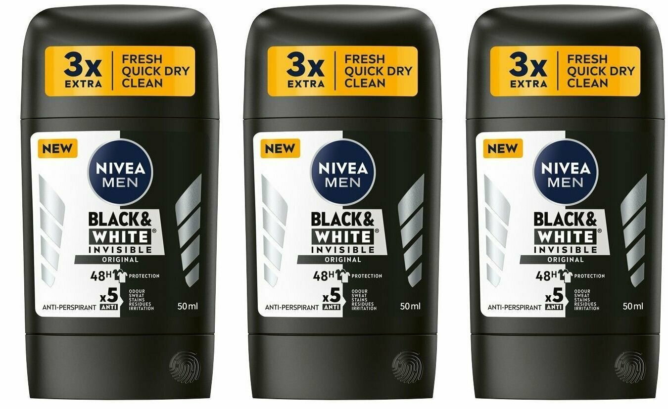 Дезодорант, Nivea Men, Original, черное и белое, стик, 50 мл, 3 шт