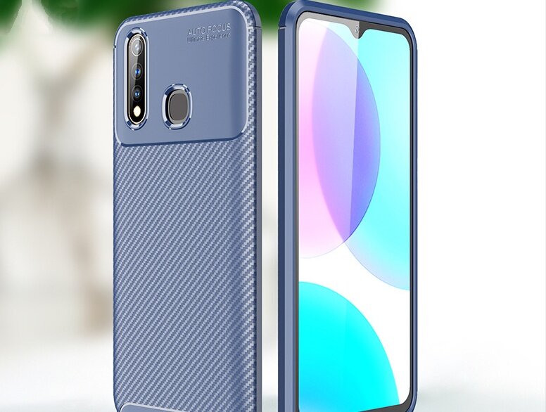 Чехол панель-бампер MyPads из тончайшего и прочного силикона для Samsung Galaxy A71 5G SM-A715F (2020) с матовой отделкой под карбон синяя
