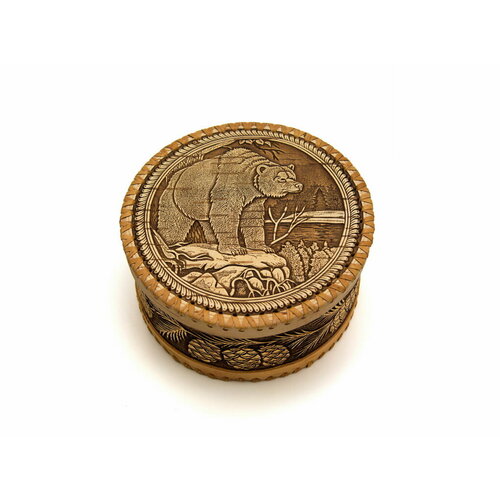 Шкатулка большая круглая Бурый медведь 1620₽