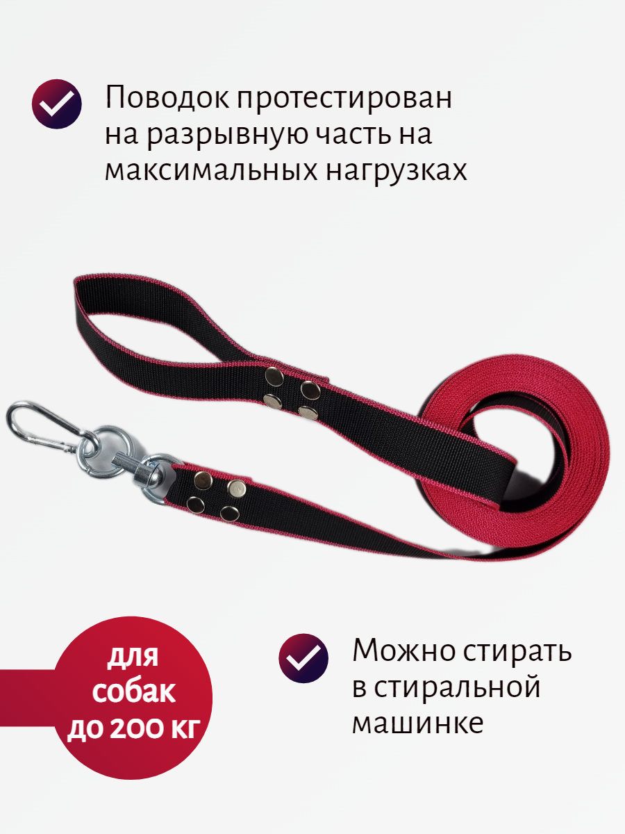 Поводок для собак крупных пород с вертлюгом и альпинистским карабином 35 мм нейлон в ассортименте