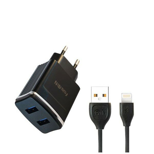 Сетевая зарядка FaisON 2xUSB, HUT-105, Silver line, 2.4A, чёрный — фото 1