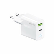 Сетевое зарядное устройство USB-C + USB A, PD 3.0, QC 3.0, 20W, белый, Deppa 11398