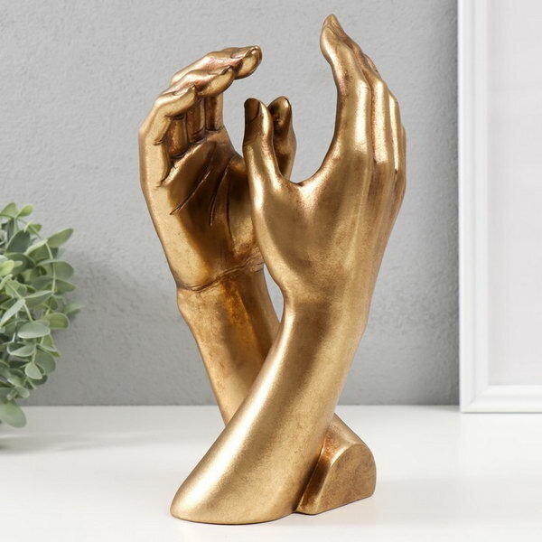 Сувенир полистоун "Две руки - прикосновение" золотой 13.2х11.6х26.5 см