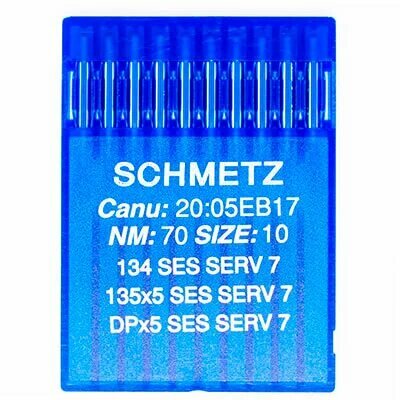 Иглы для промышленных швейных машин Schmetz, толстая колба 134/DPx5 SES SERV7 №70, 10 шт.