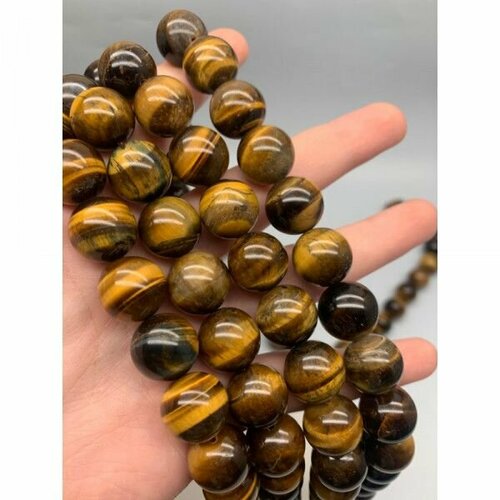 Каменные бусины, Тигровый глаз, шарик гладкий, 18 мм, длина нити 38 см
