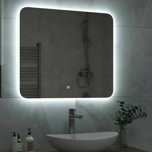 Зеркало для ванной санакс 45251 сенсорное 800 х 700 мм с внутренней LED подсветкой с закругленными углами безрамочное 8400₽