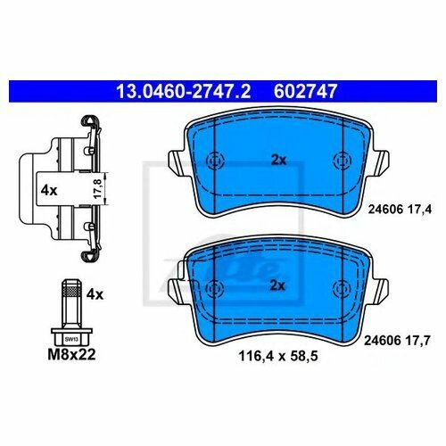 Комплект задних тормозных колодок Ate 13046027472 для Audi A4, A4 allroad, A5, Q5