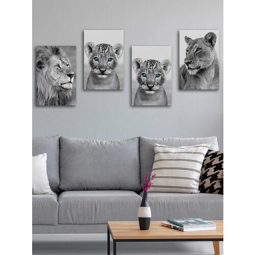 Комплект картин на холсте LOFTime 3 шт 40Х60 см ЛЕВ, ДВА львенка, львица КС-592-4060