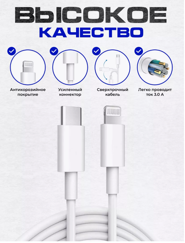 Зарядка для айфона 25 Вт с кабелем Type C-Lightning для IPhone, iPad, AirPods /Быстрая зарядка — фото 1