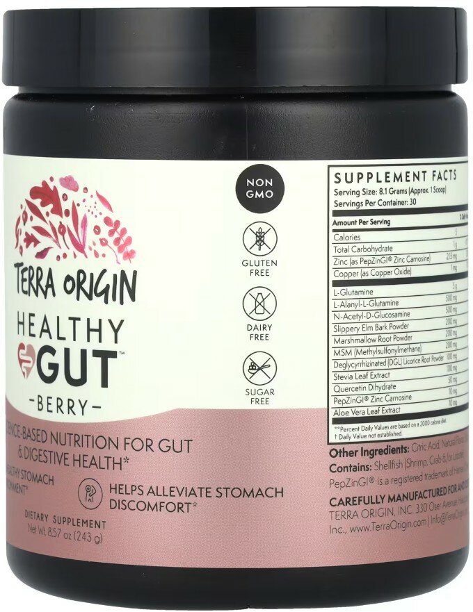 Картинки Terra Origin Healthy Gut, для поддержания здоровья желудочно-кишечного тракта, порошок, 243 г