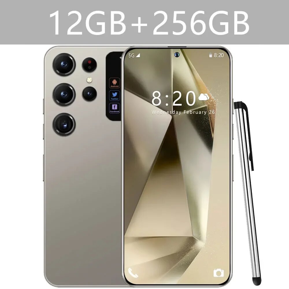 2024 оригинальный смартфон S24 Ultra 5G 7,3HD 16G + 1T, мобильные телефоны с двумя SIM-картами, сотовый телефон Android, разблокированный, 108 МП, 7800 мАч, мобильный телефон, Titanium 12GB 256GB, 12ГБ, 256ГБ