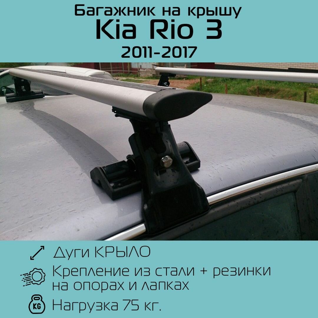 Багажник на гладкую крышу Inter D-1 крыловидный 120 см для Kia Rio III 2011-2017 г. в. / Багажник Интер Д-1 для Киа Рио 3