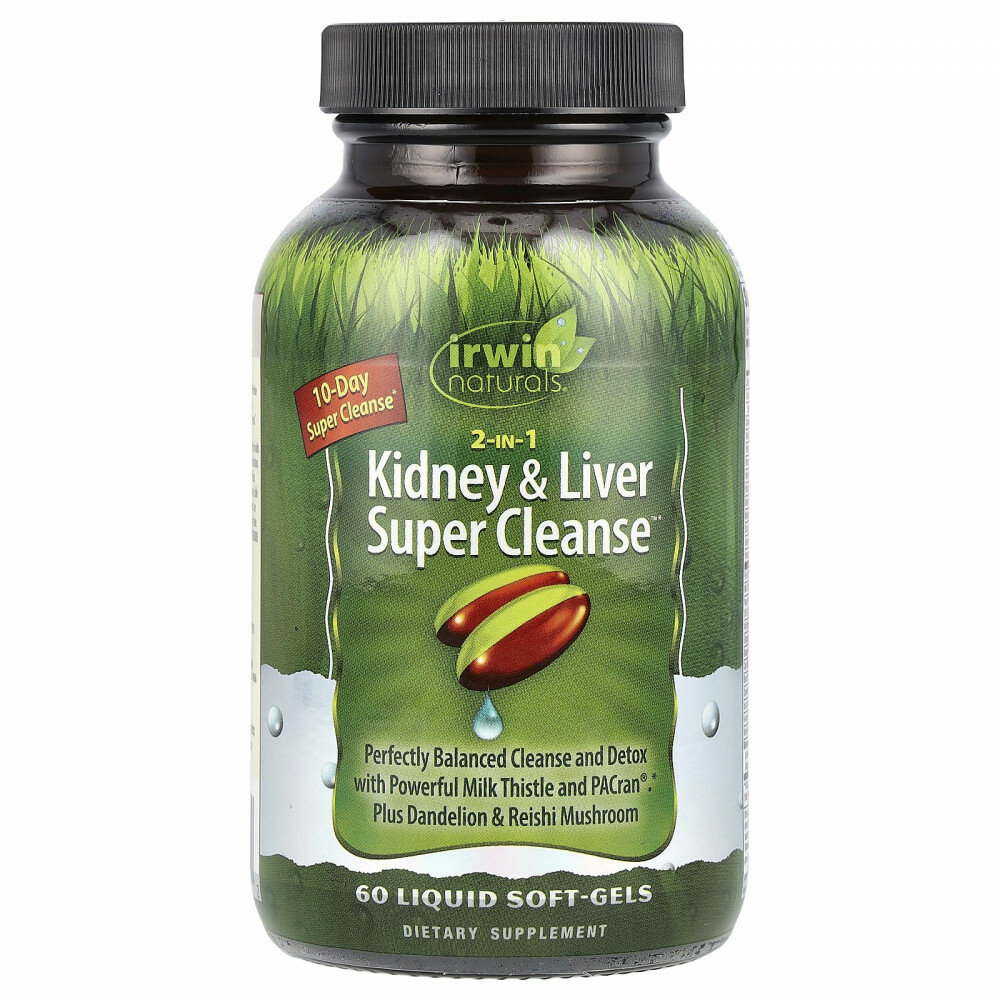 Irwin Naturals, 2 in 1 Kidney & Liver Super Cleanse, 60 желатиновых капсул