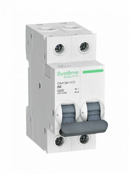 Systeme Electric City9 Set Автоматический выключатель (АВ) B 6А 2P 4.5kA 230В C9F14206 (2шт.)