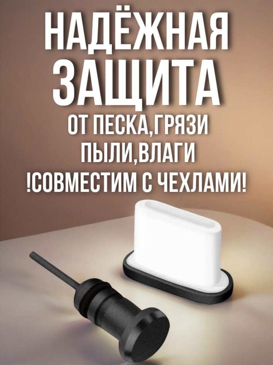 Комплект / Пылезащитная заглушка для Type-C и 3.5 мм. Черный — фото 1