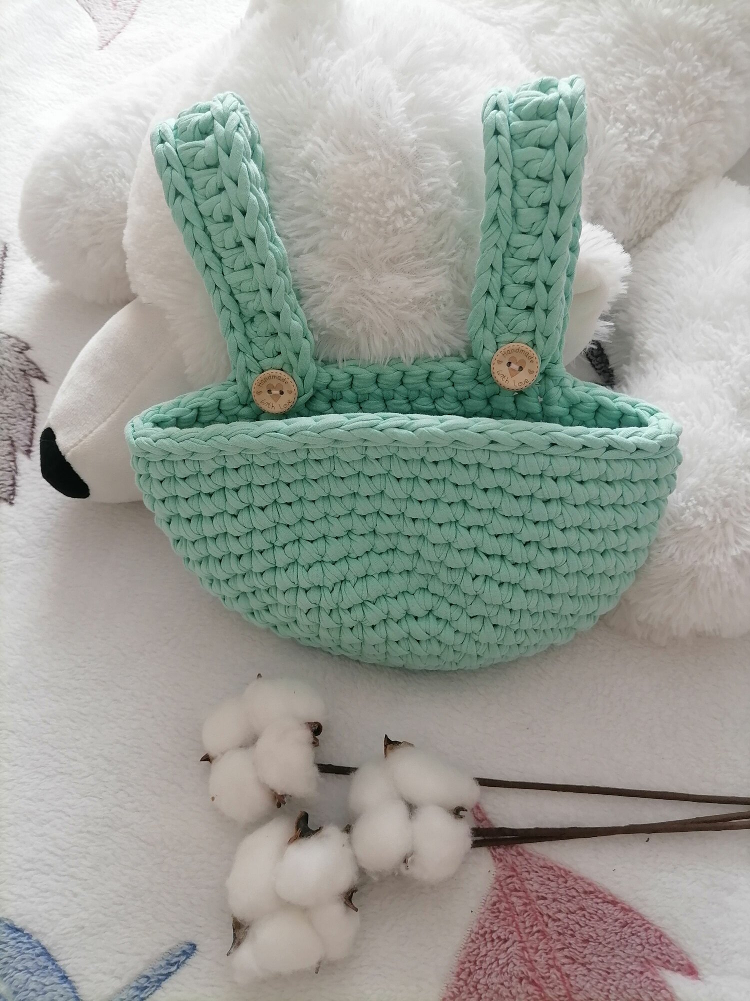 Корзинка для кроватки "Салатовая", 100% хлопок, подвесная, вязаная
