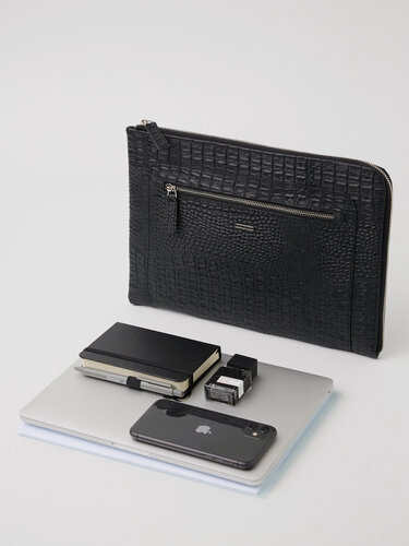 Изображение товара Папка для документов Franchesco Mariscotti A4 8-134, натуральная кожа, под крокодила, чёрная