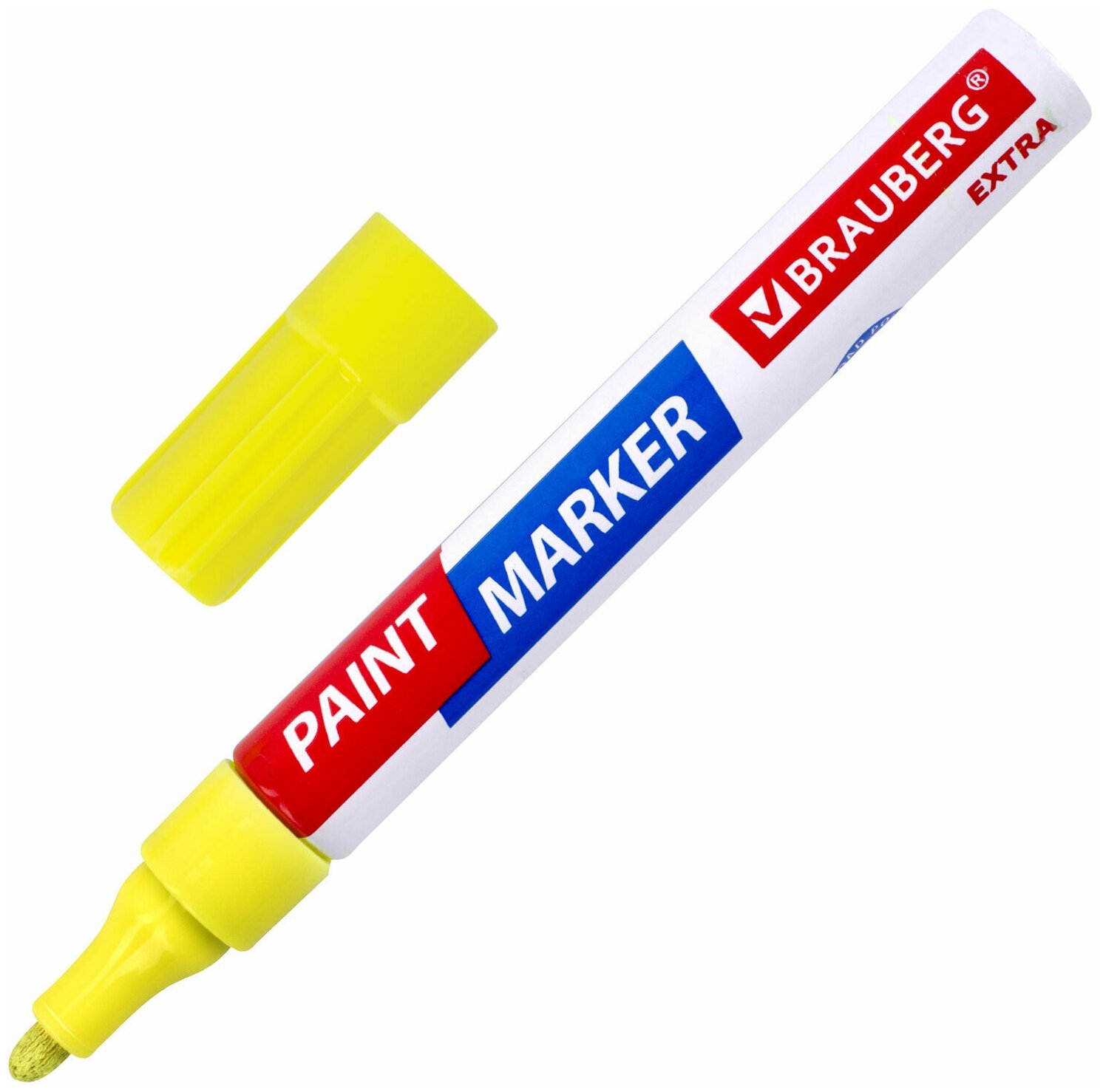 Маркер-краска лаковый EXTRA (paint marker) 4 мм, желтый, усиленная нитро-основа, BRAUBERG, 151984 - фотография № 1