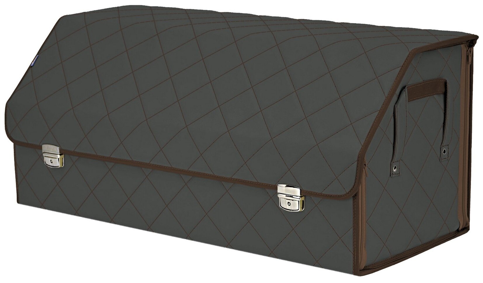 Органайзер-саквояж в багажник "Союз Премиум" (размер XXL). Цвет: серый с коричневой прострочкой Ромб.
