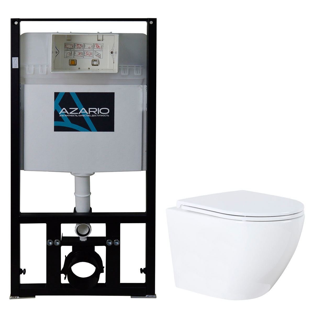 Сет: AZARIO инсталляция+унитаз Grado со крытым сливом с сиденьем микролифт без клавиши AZ-8010-1000+AZ-0046N