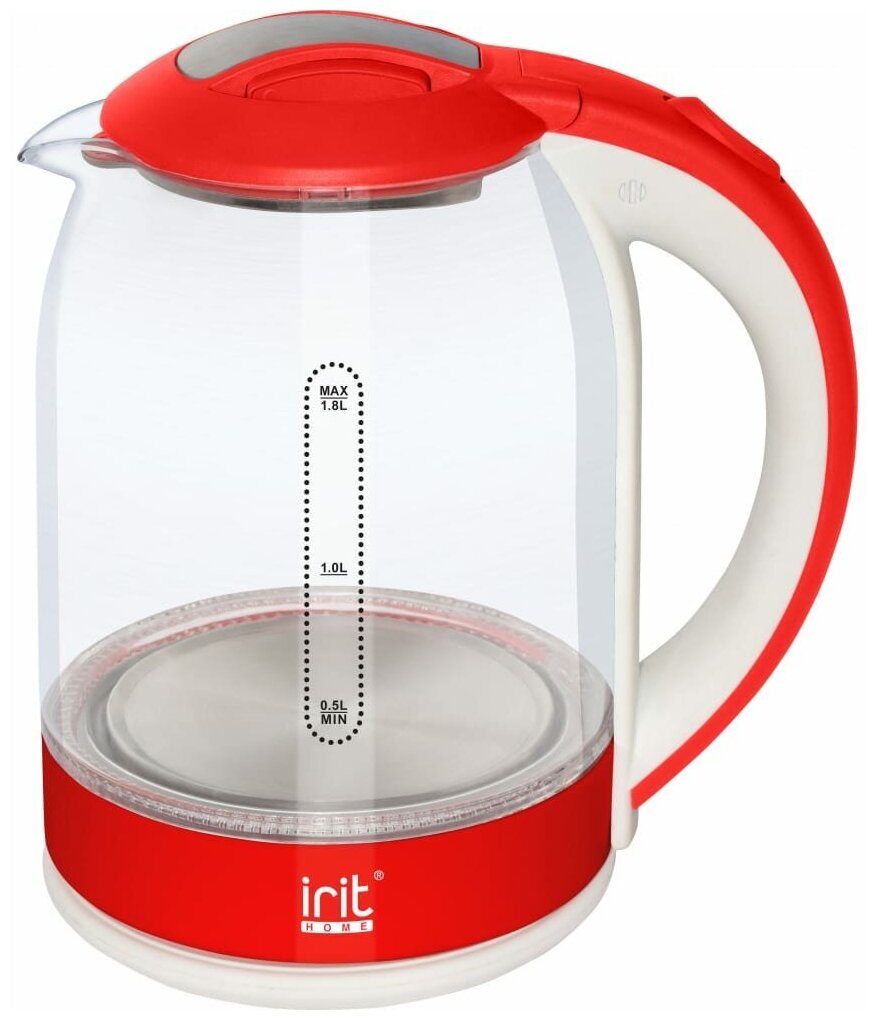 Чайник IRIT IR-1913 1.8л, 1500Вт, стеклянный красный