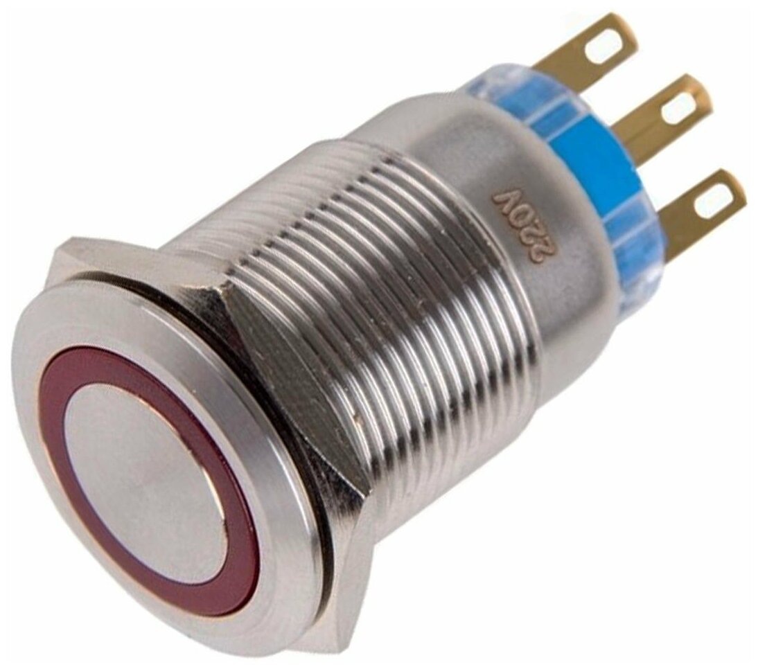 фото Rexant Кнопка антивандальная Ø19 250В Фикс (5с) ON-OFF/OFF-ON подсв/красная