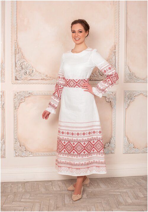 Платье женское в русском славянском стиле ретро с кружевом Божена, 44 р.
