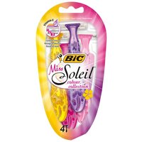 Одноразовые бритвы женские 3 лезвия BIC Miss Soleil Colour Collection с витаминов Е бритвенные станки для женщин набор из 4 шт