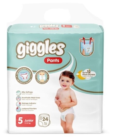 Подгузники детские Giggles, размер Junior 11-25 kg. 24 шт. трусики