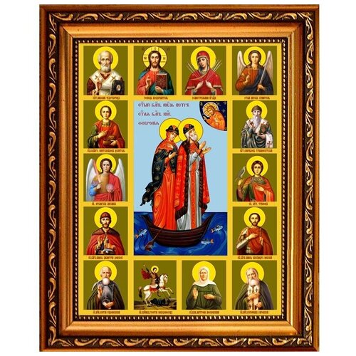 Петр и Феврония Муромские со Святыми. Икона на холсте.